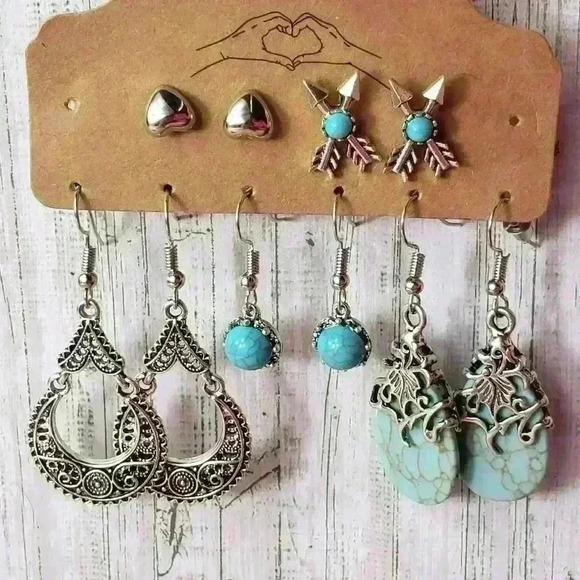 NWT Bohemian Vintage Earrings Silver Alloy Turquoise Bohemian Hippy Western - Picture 12 of 12